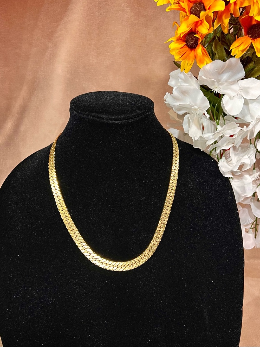 Chunky Gold Herringbone Chain Vintage Necklace